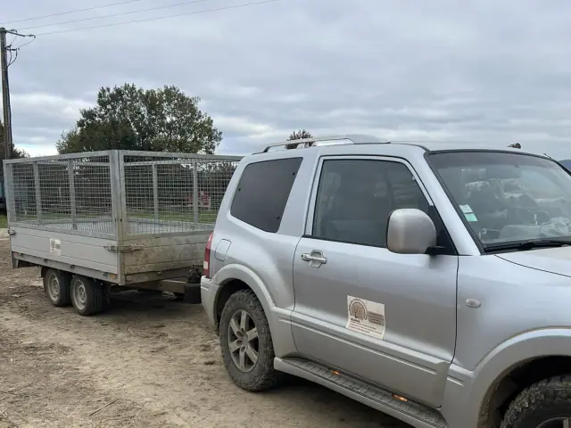 Véhicule ingé bois attelé à une remorque